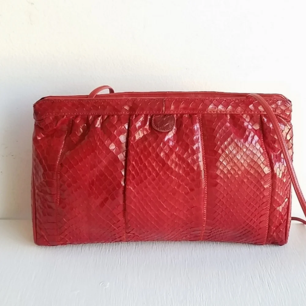 Vintage Palizzio Genuine Leather & Snakeskin Crossbody Hand Bag ⭐️⭐️ - Picture 2 of 16